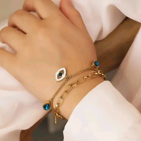 Anti Tarnish Double layer Evil Eye Braclet