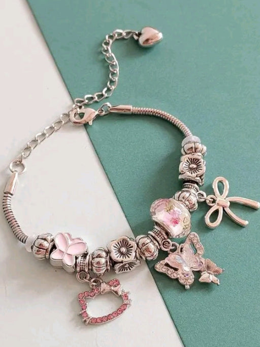 Anti Tarnish Kitty & Butterfly Adjustable Braclet