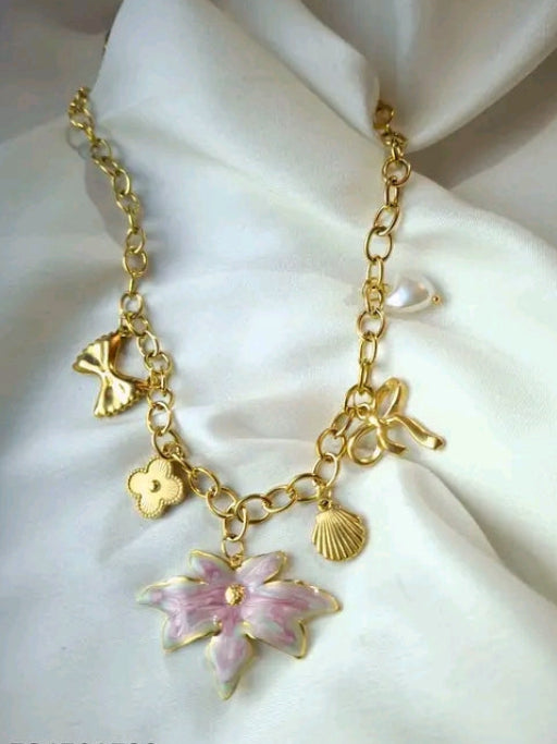 Anti Tarnish Floral & Bow Charm Necklace