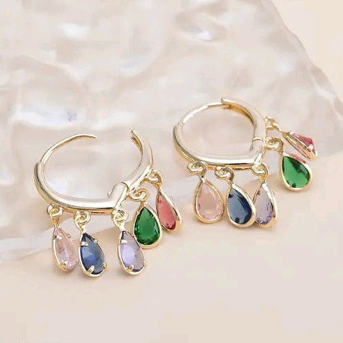 Huggie Hoops Multicolour Teardrops charms