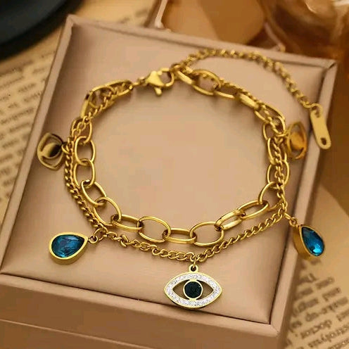 Anti Tarnish Double layer Evil Eye Braclet