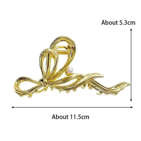 Korean Gold Bow Hair Claw With Pearl