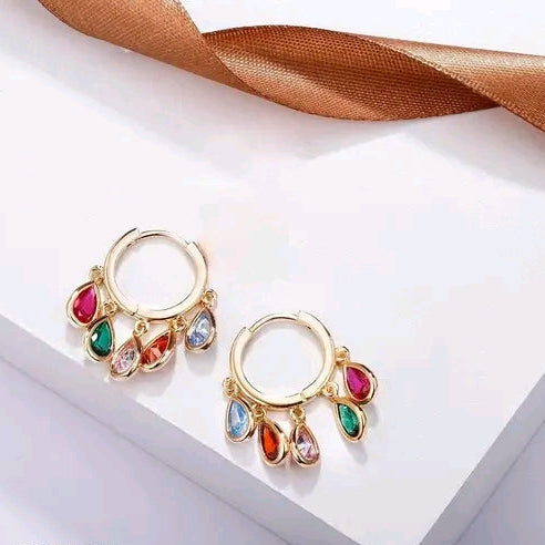 Huggie Hoops Multicolour Teardrops charms
