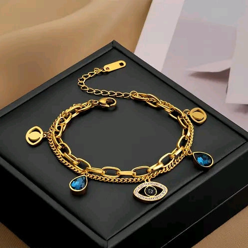 Anti Tarnish Double layer Evil Eye Braclet